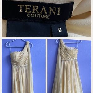 Terani Courture Pale Yellow Chiffon Gown